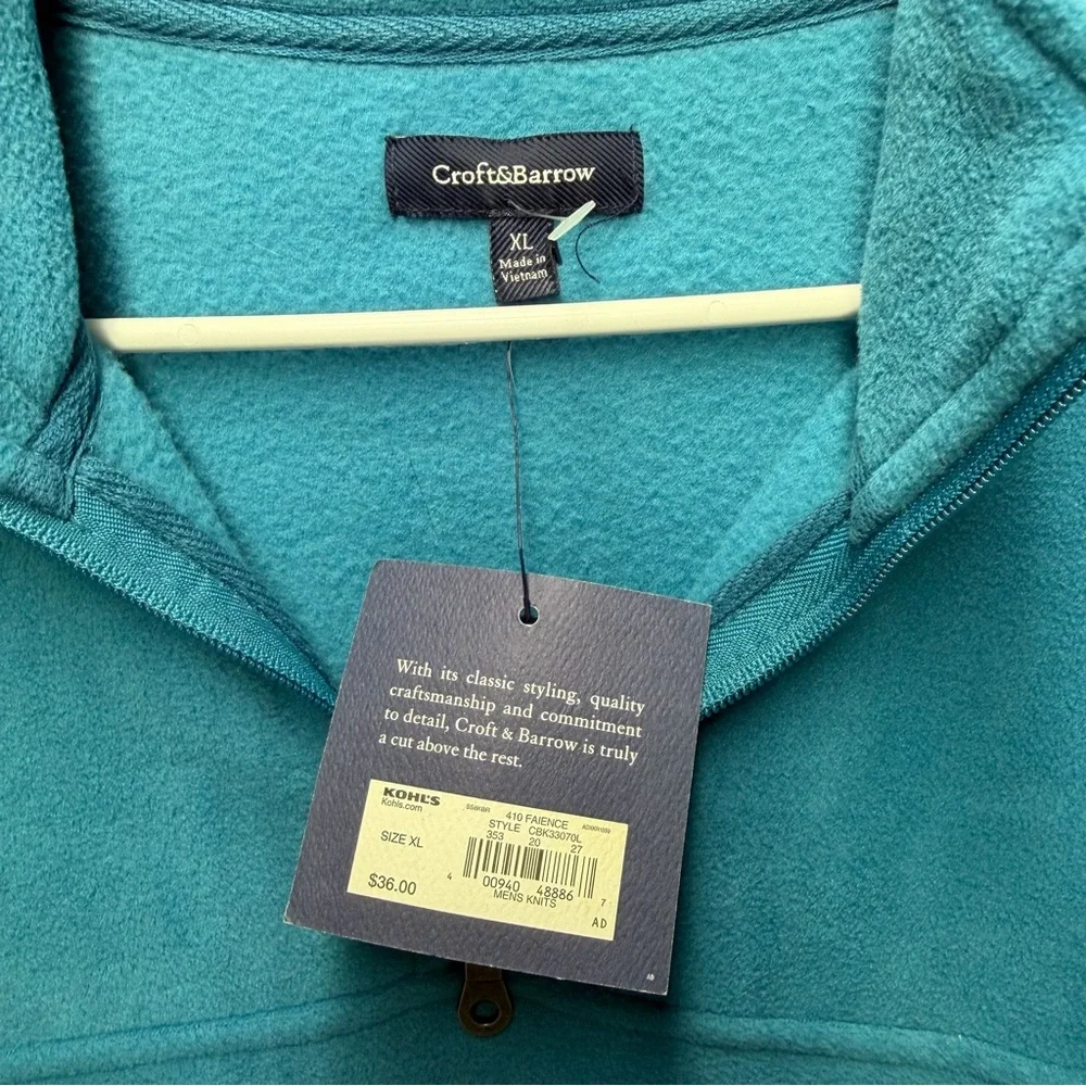NWT Croft & Barrow Men’s Arctic Fleece Quarter-Zip Pullover Jacket XL Teal Blue - Picture 3 of 10